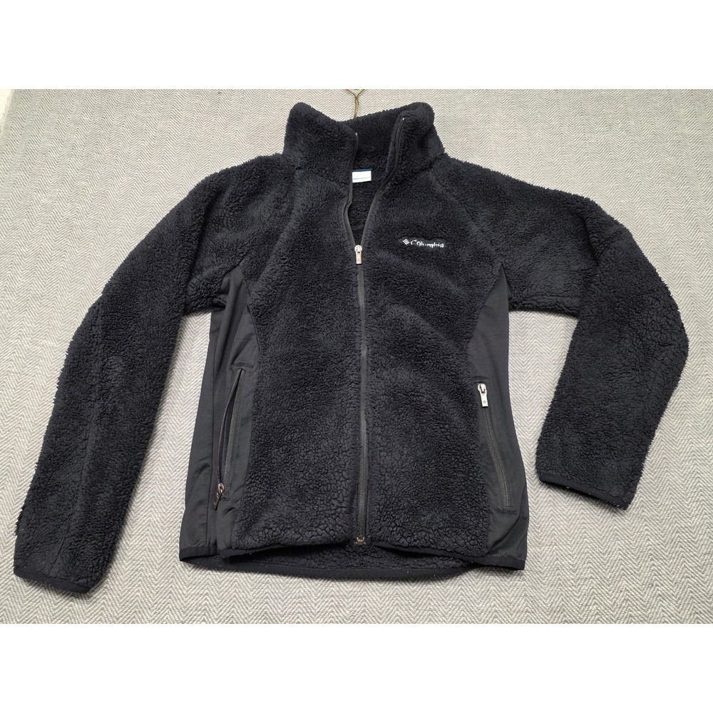 Columbia Womens XL6620 Sherpa Fleece Full‎ Zip Jacket Black Medium Mock Neck